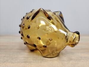 Holmegaard Jacob Bang Scandinavian Amber Pig Piggy Bank MCM Vintage Hobnail